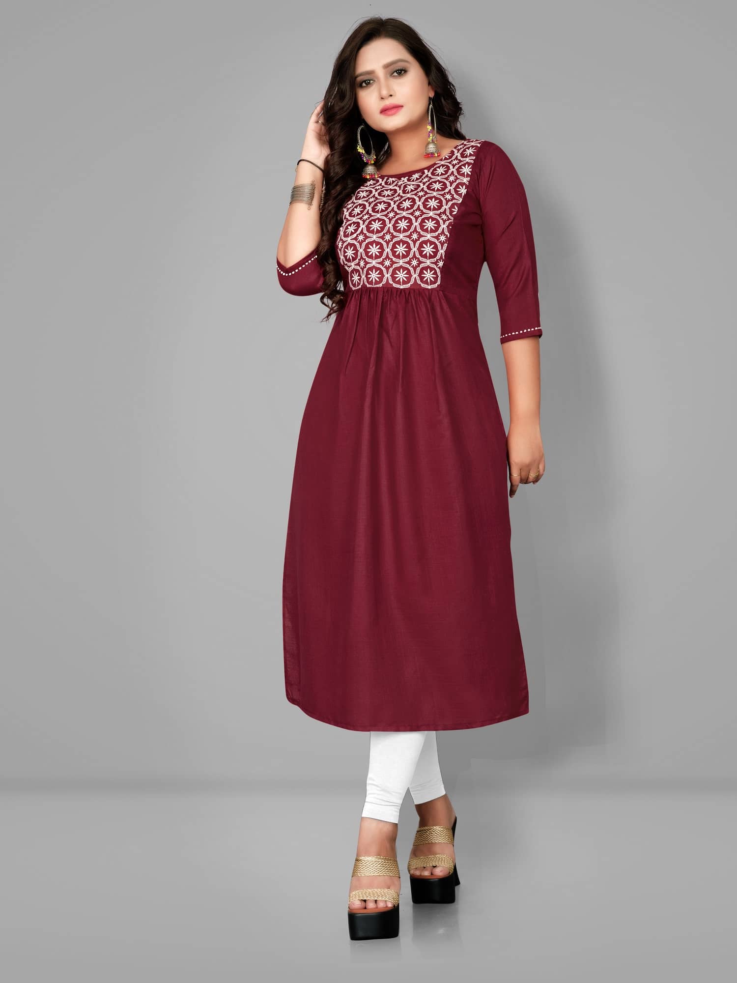 Lerkiza - Maroon Cotton Women's Straight Kurti ( Pack of 1 ) - Kurtis, Tunics | Buy online on ZillyBuy