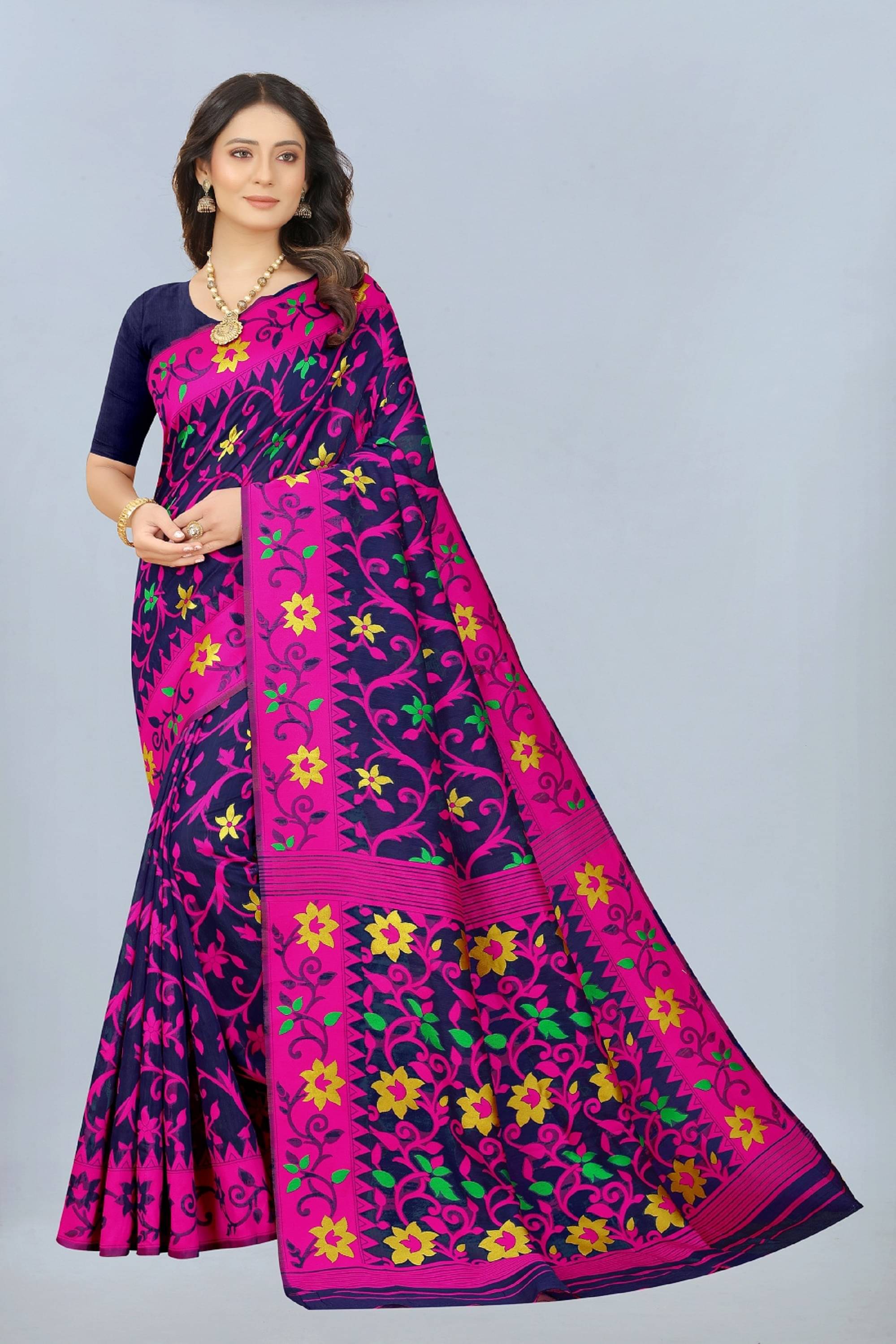     			NENCY FASHION Cotton Embellished Saree With Unstitched Blouse Piece ( Blue )