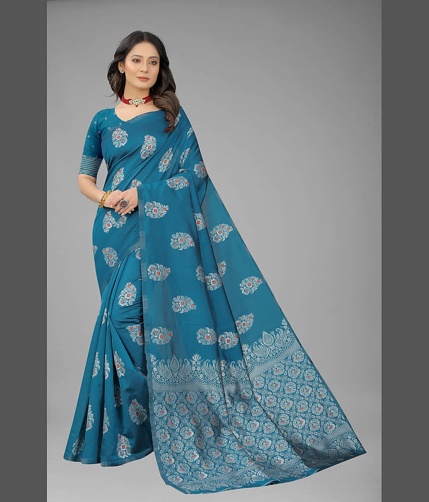 NENCY FASHION Banarasi Silk Embellished Saree With Unstitched Blouse Piece ( Rani ) - Sarees | Buy online on ZillyBuy