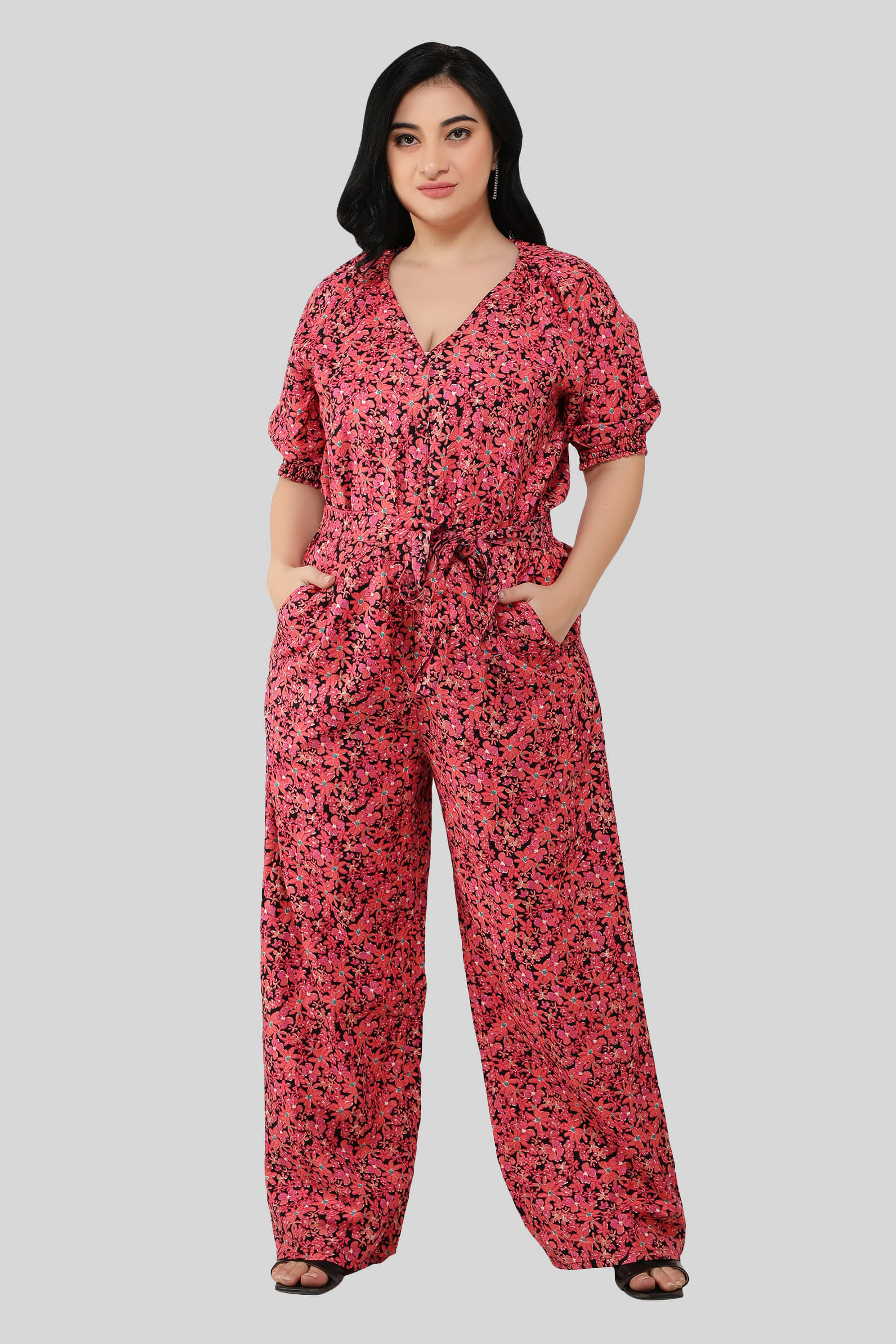     			NUEVOSDAMAS - Red Cotton Blend Regular Fit Women's Jumpsuit ( Pack of 1 )