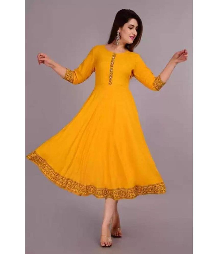 SIPET - Yellow Rayon Women's Flared Kurti ( Pack of 1 ) SIPET - Yellow Rayon Women's Flared Kurti ( Pack of 1 )