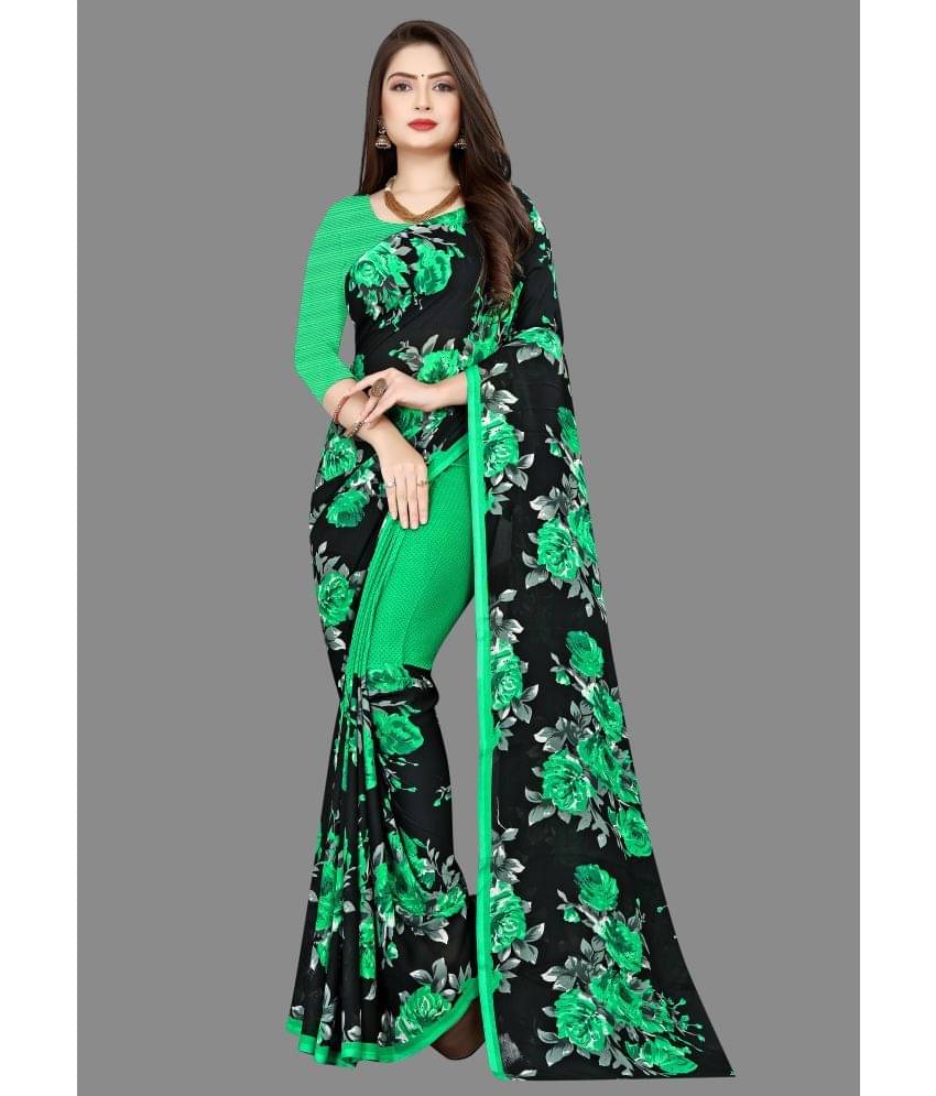 ANAND SAREES Georgette Printed Saree With Unstitched Blouse Piece ( Green ) ANAND SAREES Georgette Printed Saree With Unstitched Blouse Piece ( Green )