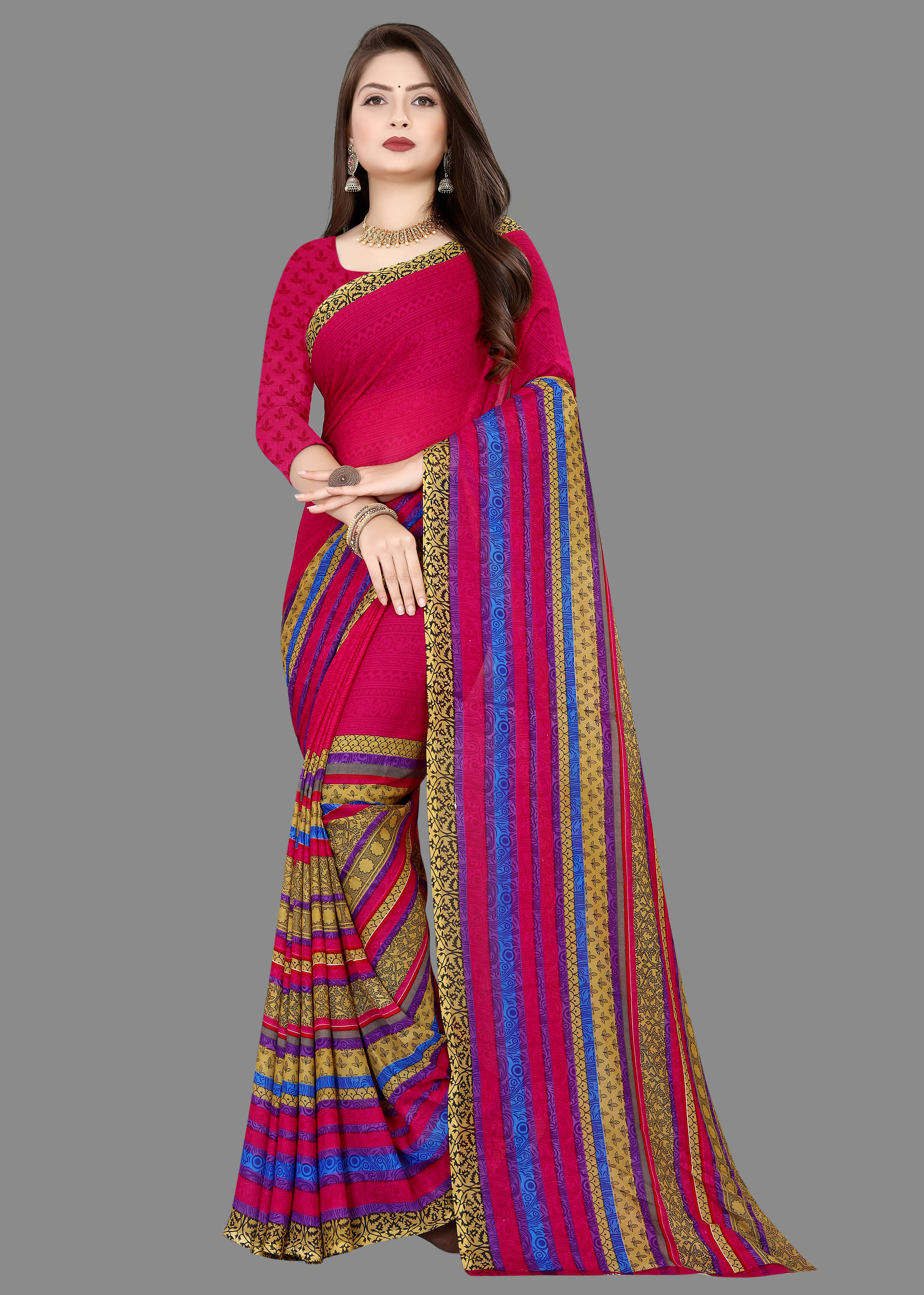     			ANAND SAREES Georgette Printed Saree With Unstitched Blouse Piece ( Pink )
