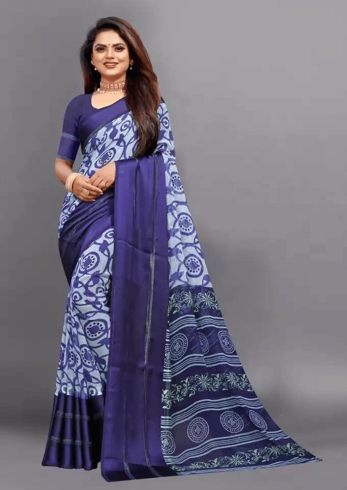 Sitanjali Georgette Printed Saree With Unstitched Blouse Piece ( Blue )     			Sitanjali Georgette Printed Saree With Unstitched Blouse Piece ( Blue )