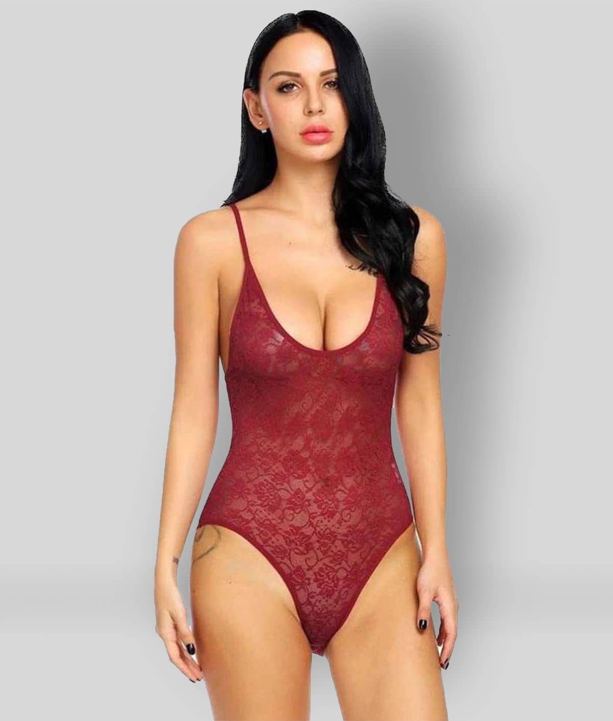Celosia - Maroon Lace Women's Nightwear Baby Doll Dresses Without Panty ( Pack of 1 ) - Nightwear & Loungewear | Buy online on ZillyBuy