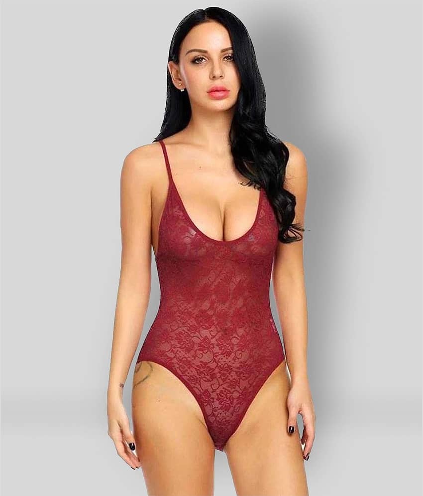 Celosia - Maroon Lace Women's Nightwear Baby Doll Dresses Without Panty ( Pack of 1 ) - Nightwear & Loungewear | Buy online on ZillyBuy