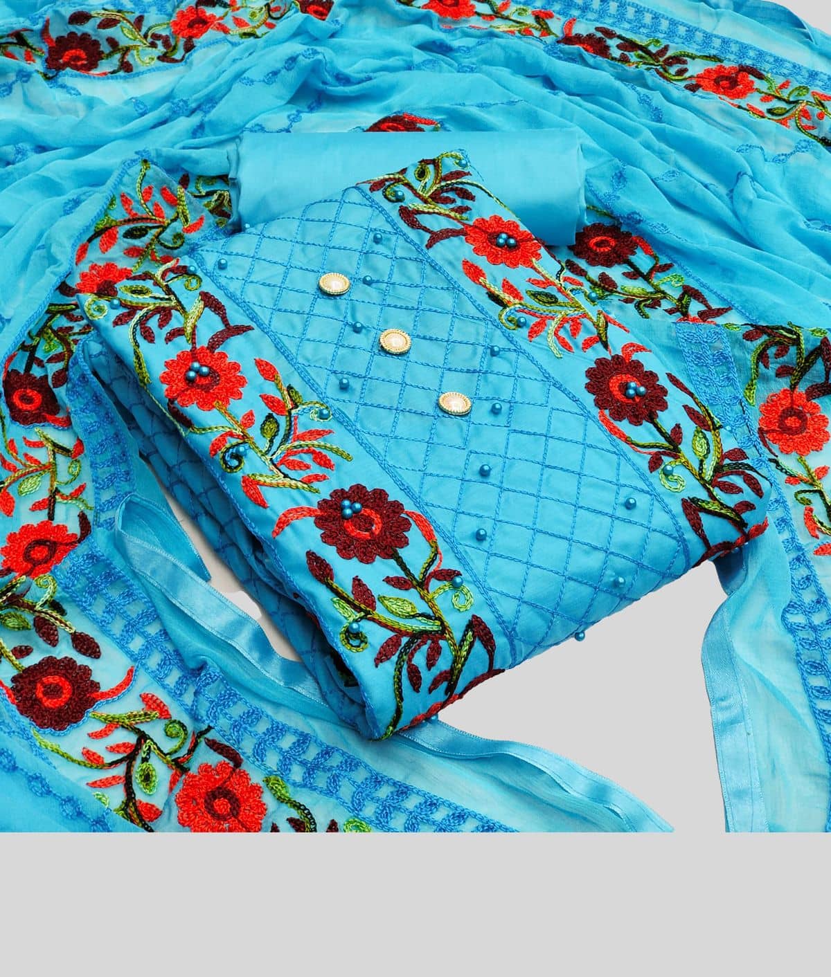 Gazal Fashions - Blue Cotton Blend Dress Material ( Pack of 1 ) - Unstitched Fabrics | Buy online on ZillyBuy