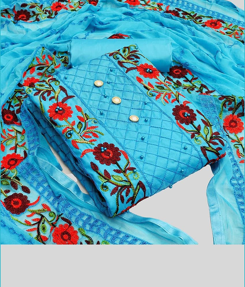 Gazal Fashions - Blue Cotton Blend Dress Material ( Pack of 1 ) - Unstitched Fabrics | Buy online on ZillyBuy