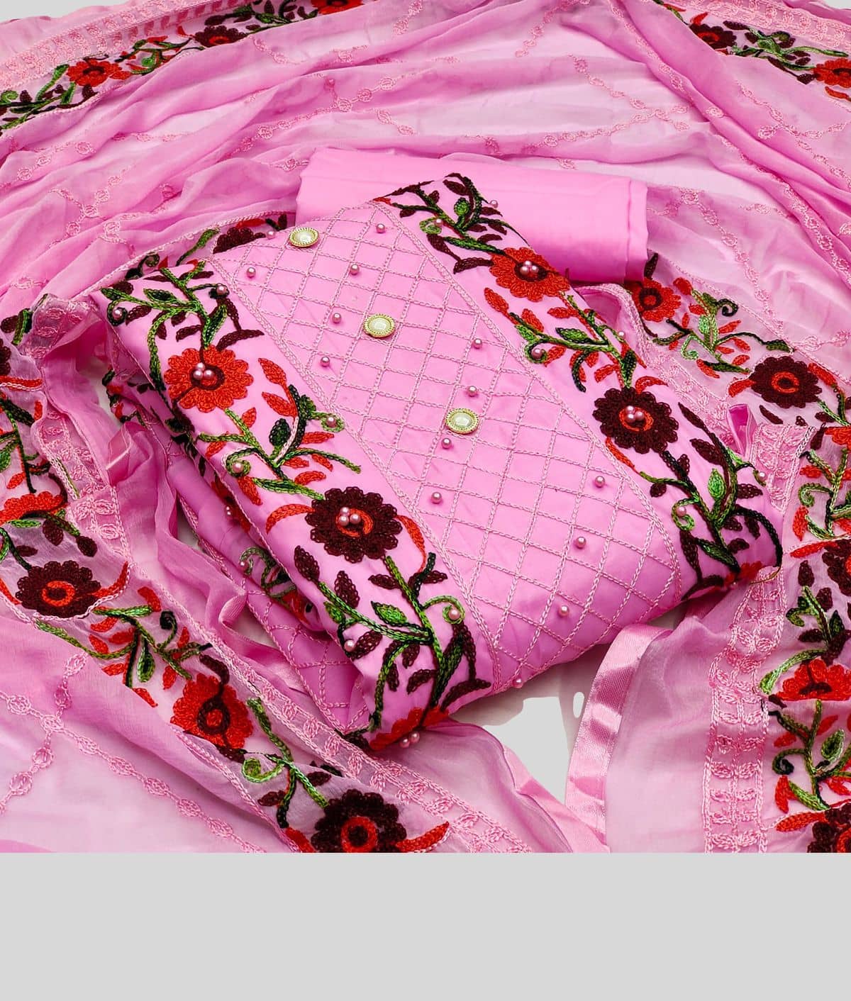 Gazal Fashions - Pink Cotton Blend Dress Material ( Pack of 1 ) - Unstitched Fabrics | Buy online on ZillyBuy