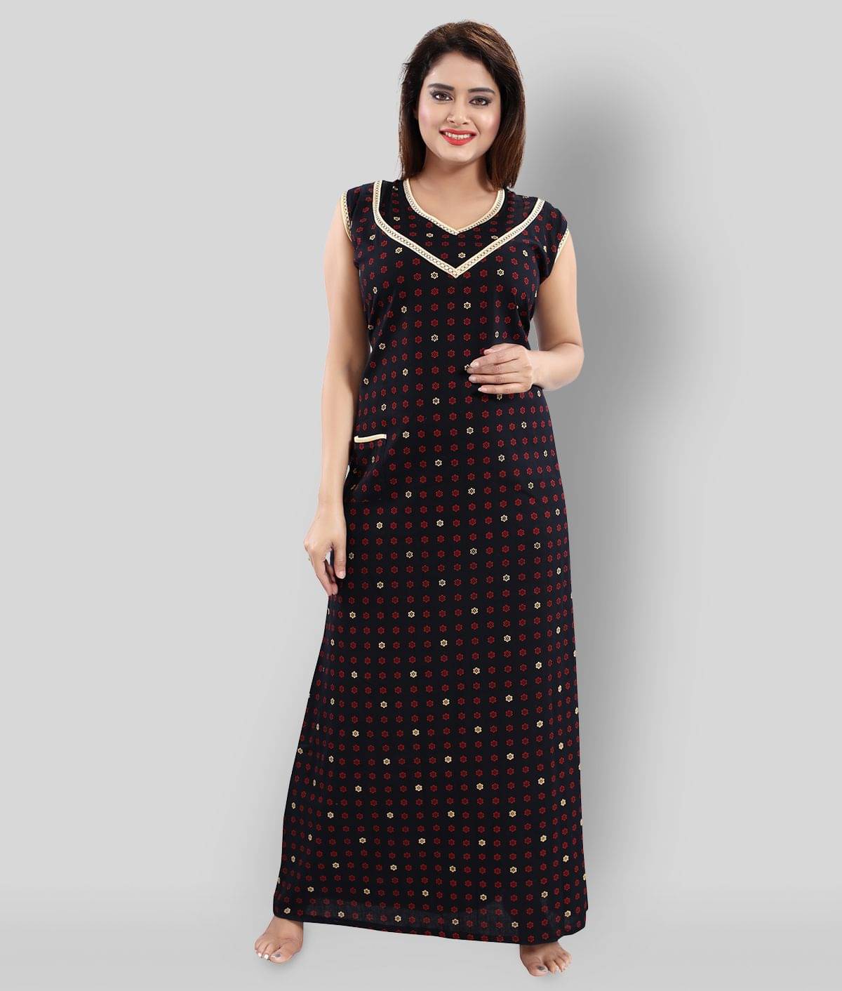     			INNER BEATS - Black Cotton Women's Nightwear Nighty & Night Gowns ( Pack of 1 )