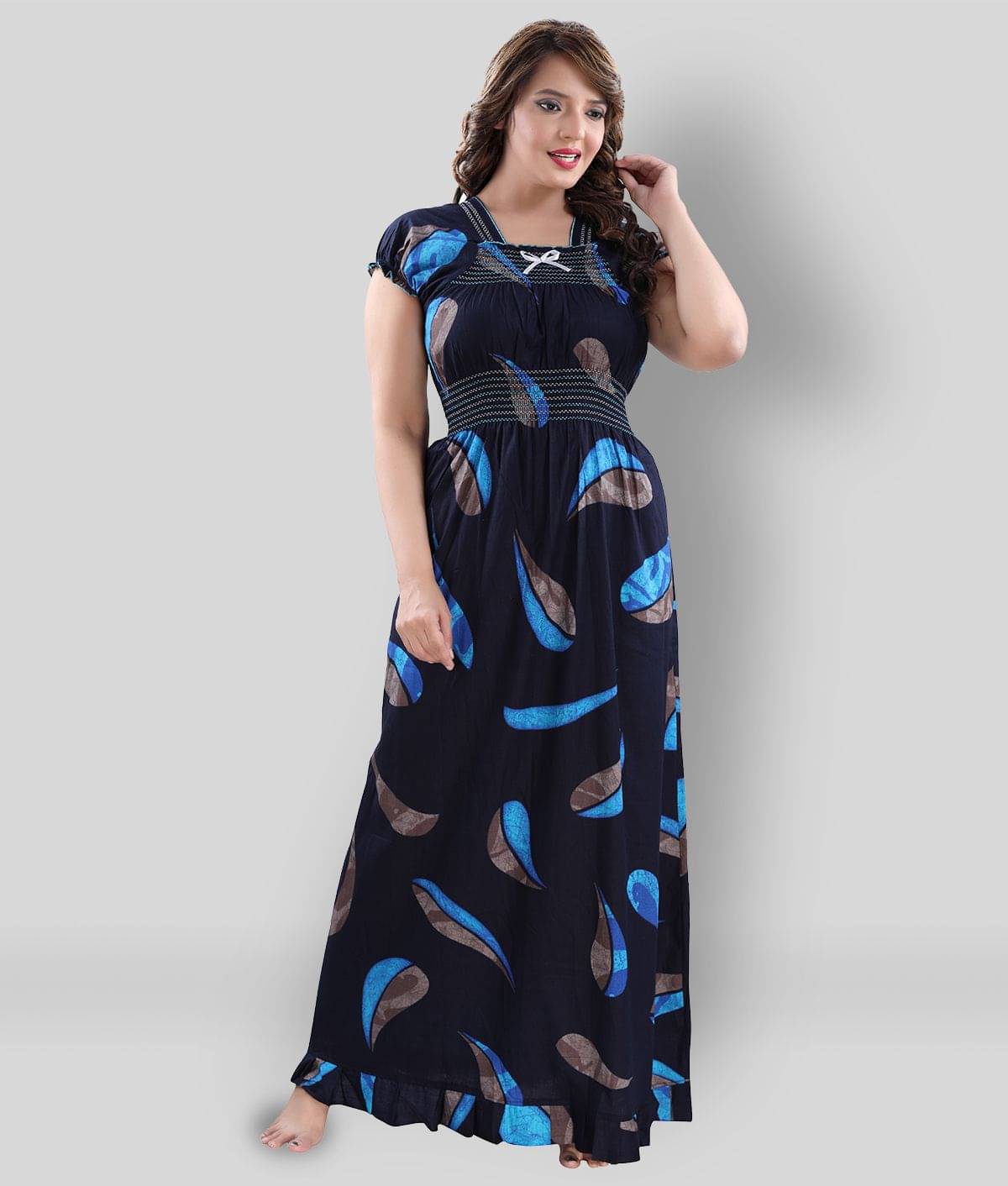     			INNER BEATS - Navy Blue Cotton Women's Nightwear Nighty & Night Gowns