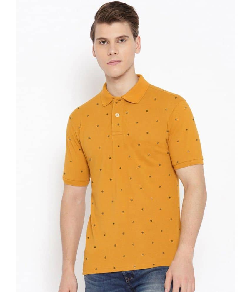Merriment Pack of 1 Cotton Blend Regular Fit Printed Half Sleeves Men's Polo T Shirt ( Mustard )