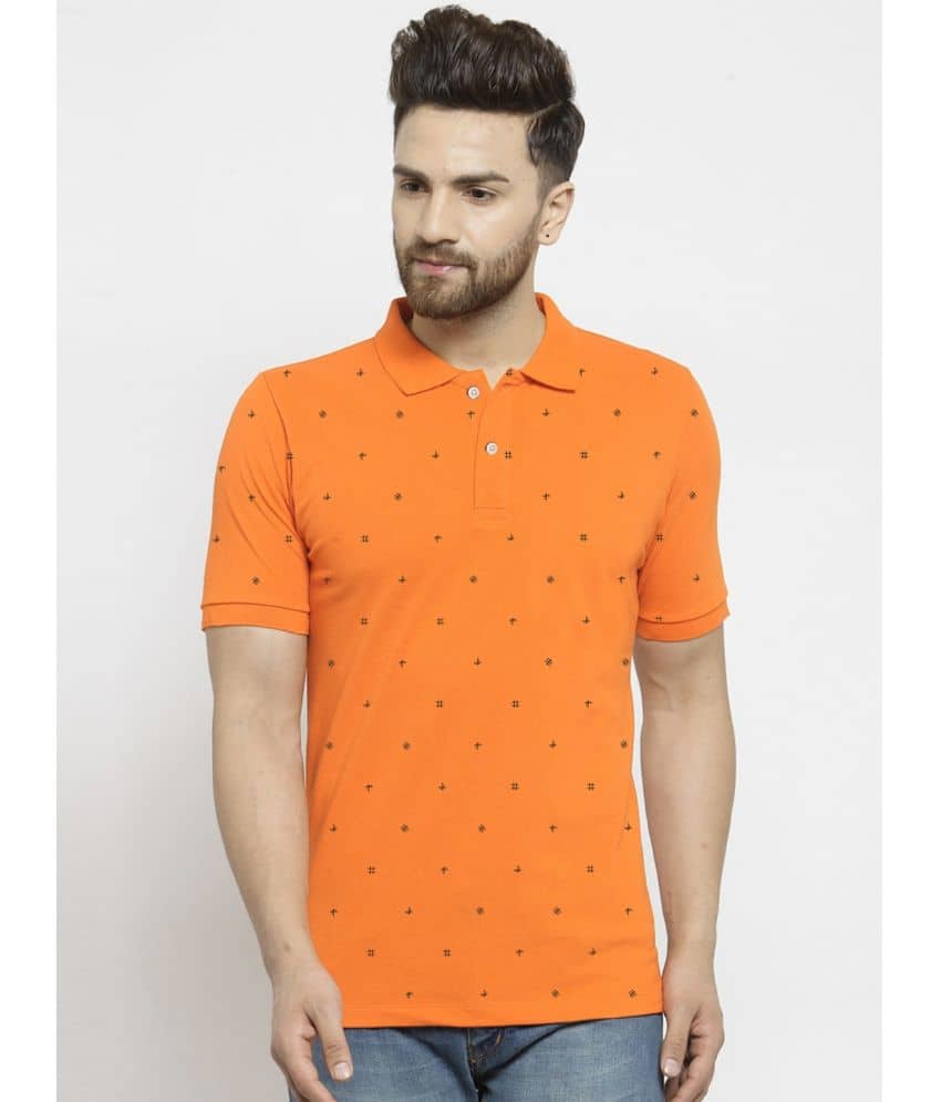 Merriment Pack of 1 Cotton Blend Regular Fit Printed Half Sleeves Men's Polo T Shirt ( Orange )