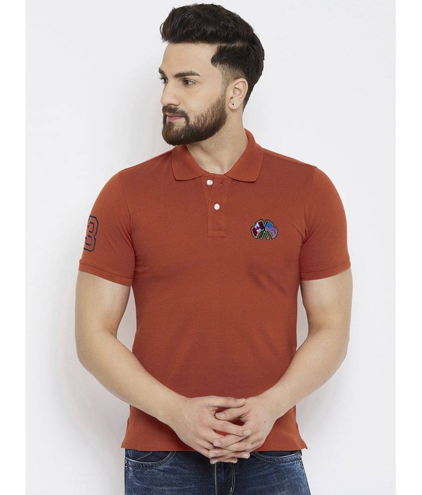 Merriment Pack of 1 Cotton Blend Regular Fit Solid Half Sleeves Men's Polo T Shirt ( Rust Brown ) Merriment Pack of 1 Cotton Blend Regular Fit Solid Half Sleeves Men's Polo T Shirt ( Rust Brown )