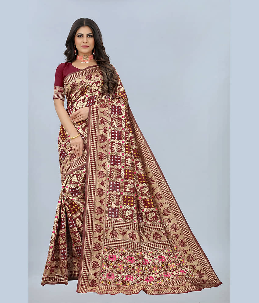 NENCY FASHION Banarasi Silk Embellished Saree With Unstitched Blouse Piece ( Red ) - Sarees | Buy online on ZillyBuy