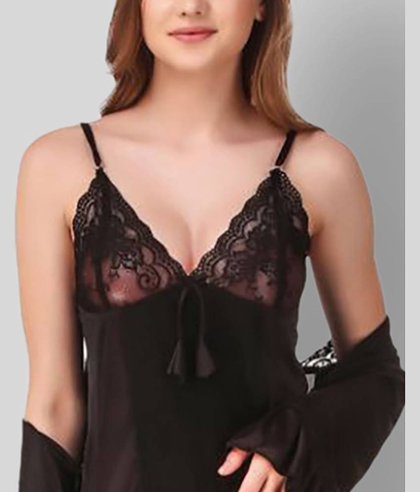 Reposey - Black Satin Women's Nightwear Nighty & Night Gowns ( Pack of 2 )