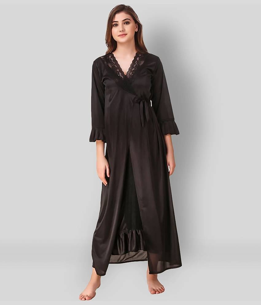 Reposey - Black Satin Women's Nightwear Nighty & Night Gowns ( Pack of 2 )