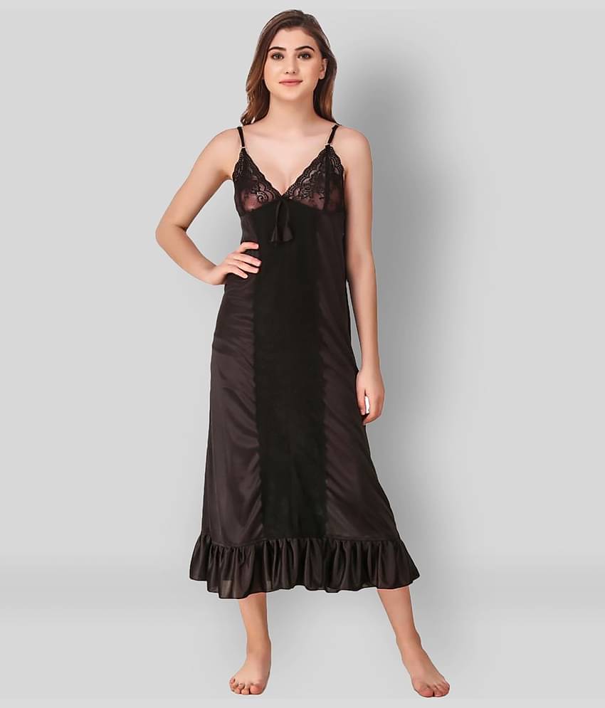 Reposey - Black Satin Women's Nightwear Nighty & Night Gowns ( Pack of 2 )