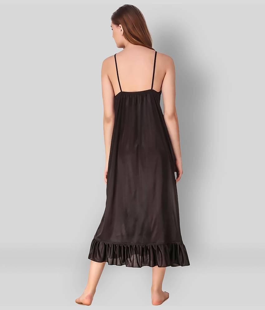 Reposey - Black Satin Women's Nightwear Nighty & Night Gowns ( Pack of 2 )