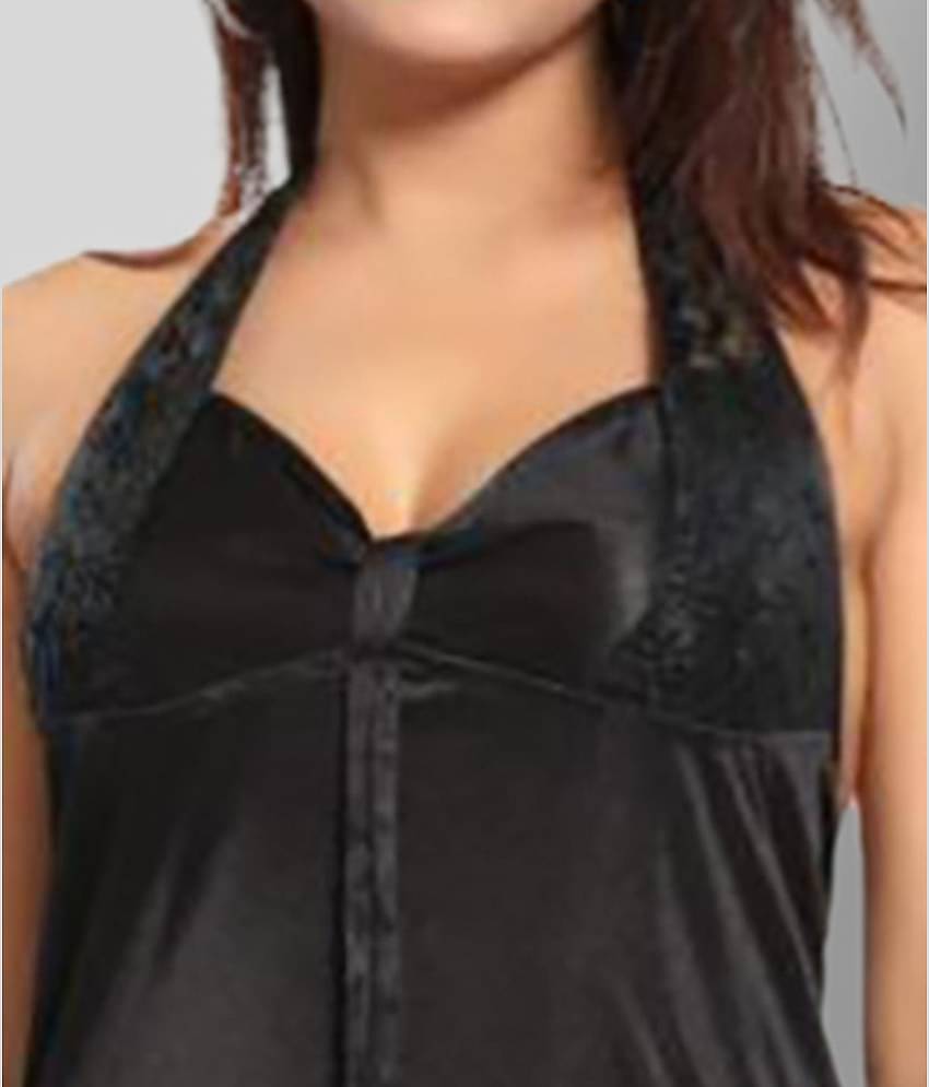Reposey - Black Satin Women's Nightwear Night Dress ( Pack of 2 )