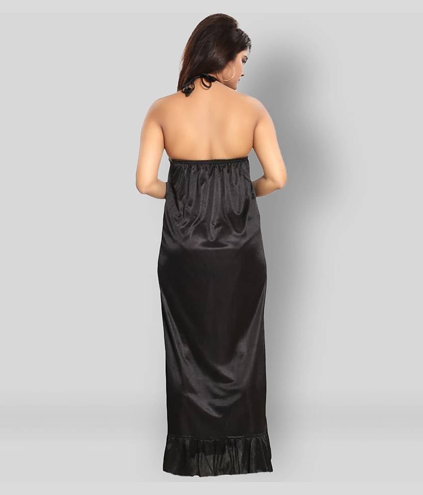 Reposey - Black Satin Women's Nightwear Night Dress ( Pack of 2 )