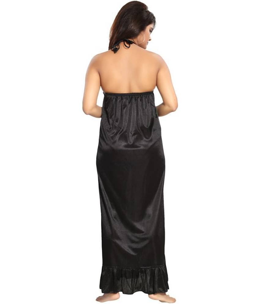 Reposey - Black Satin Women's Nightwear Night Dress ( Pack of 2 )