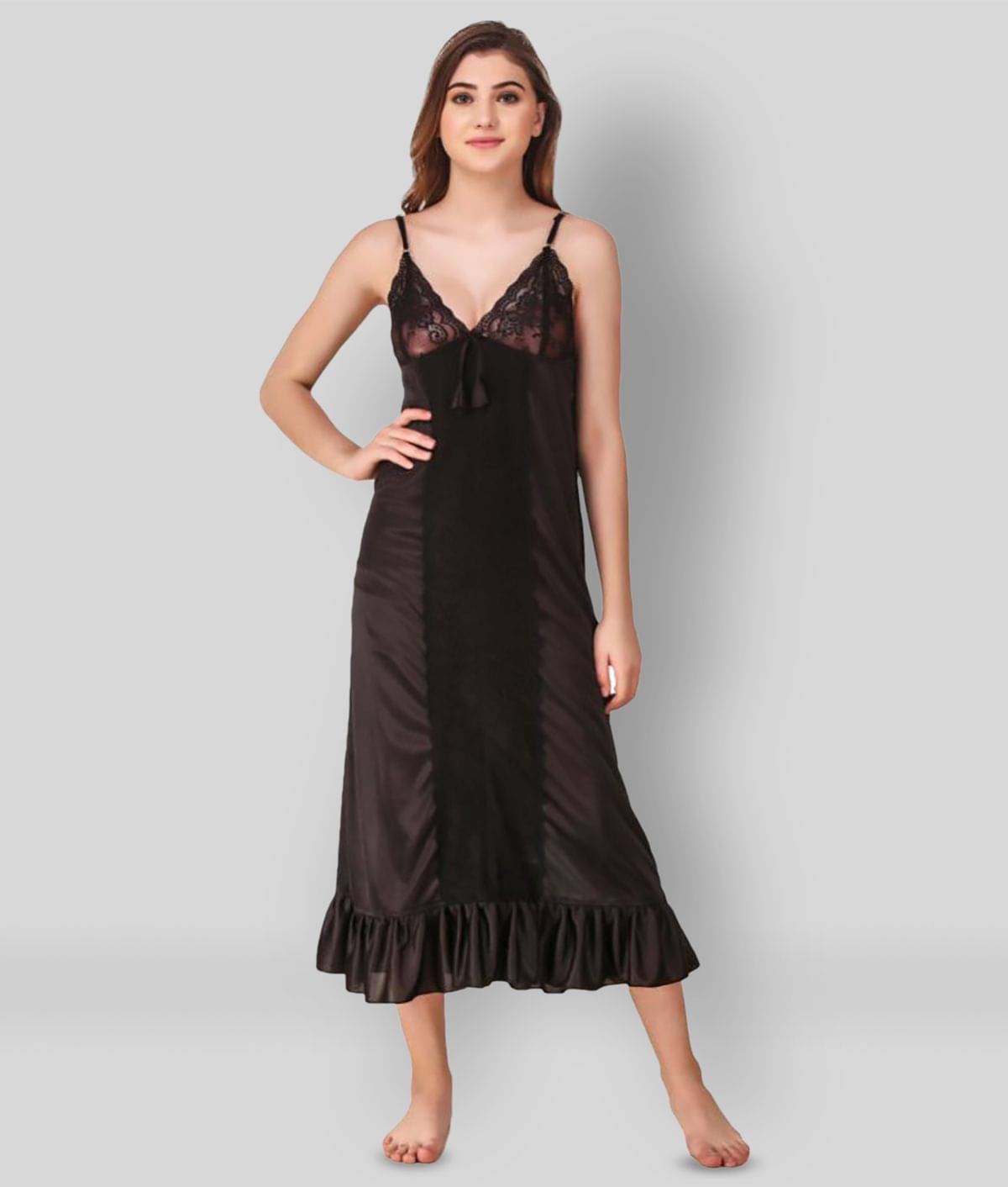     			Reposey - Black Satin Women's Nightwear Nighty & Night Gowns ( Pack of 2 )