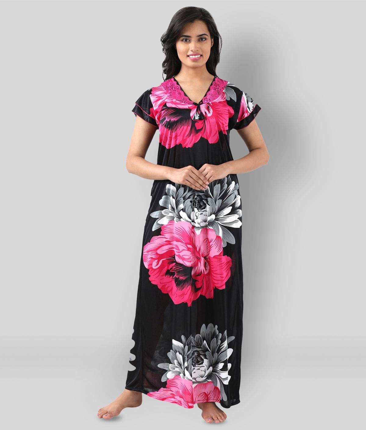     			Reposey - Black Satin Women's Nightwear Nighty & Night Gowns ( Pack of 1 )