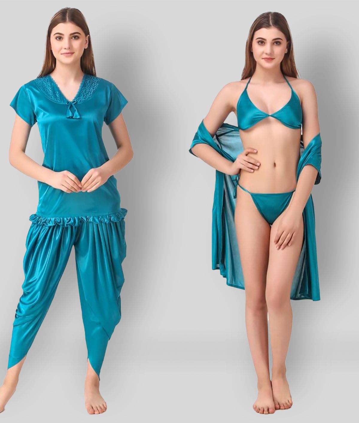 Reposey - Blue Satin Women's Nightwear Nightsuit Sets ( Pack of 5 ) Reposey - Blue Satin Women's Nightwear Nightsuit Sets ( Pack of 5 )