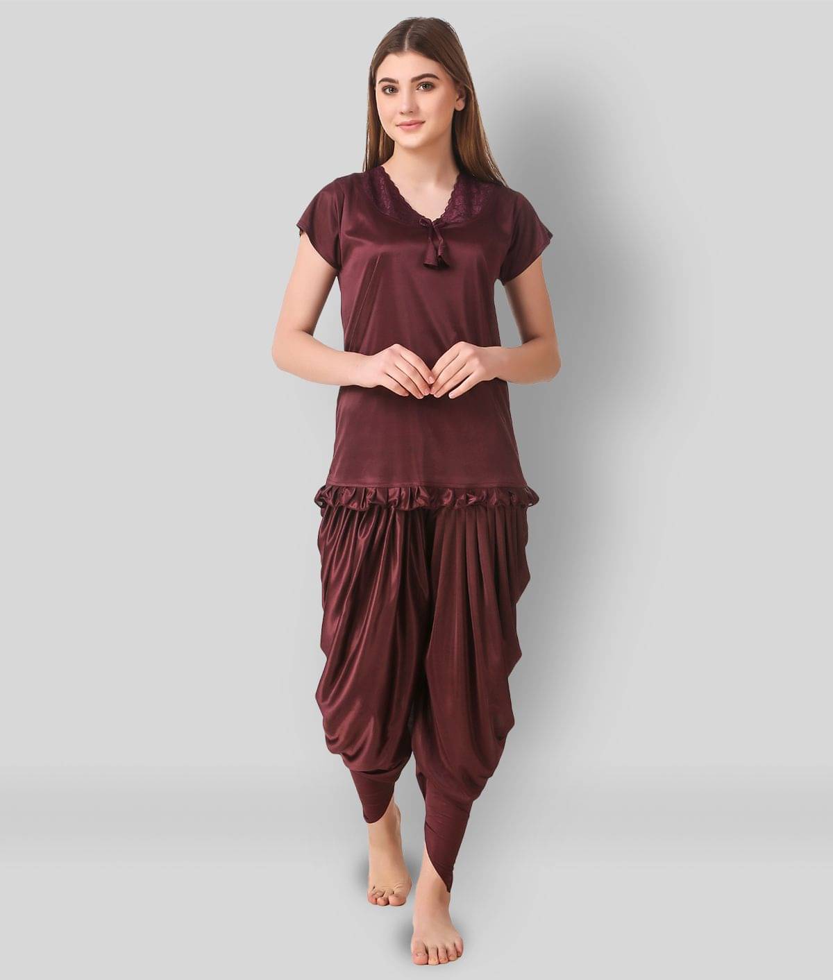     			Reposey - Brown Satin Women's Nightwear Nightsuit Sets ( Pack of 2 )