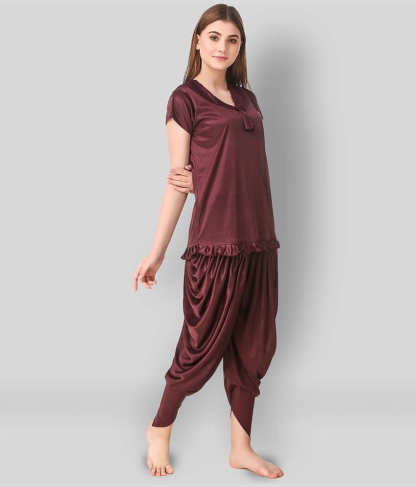 Reposey - Brown Satin Women's Nightwear Nightsuit Sets ( Pack of 2 )