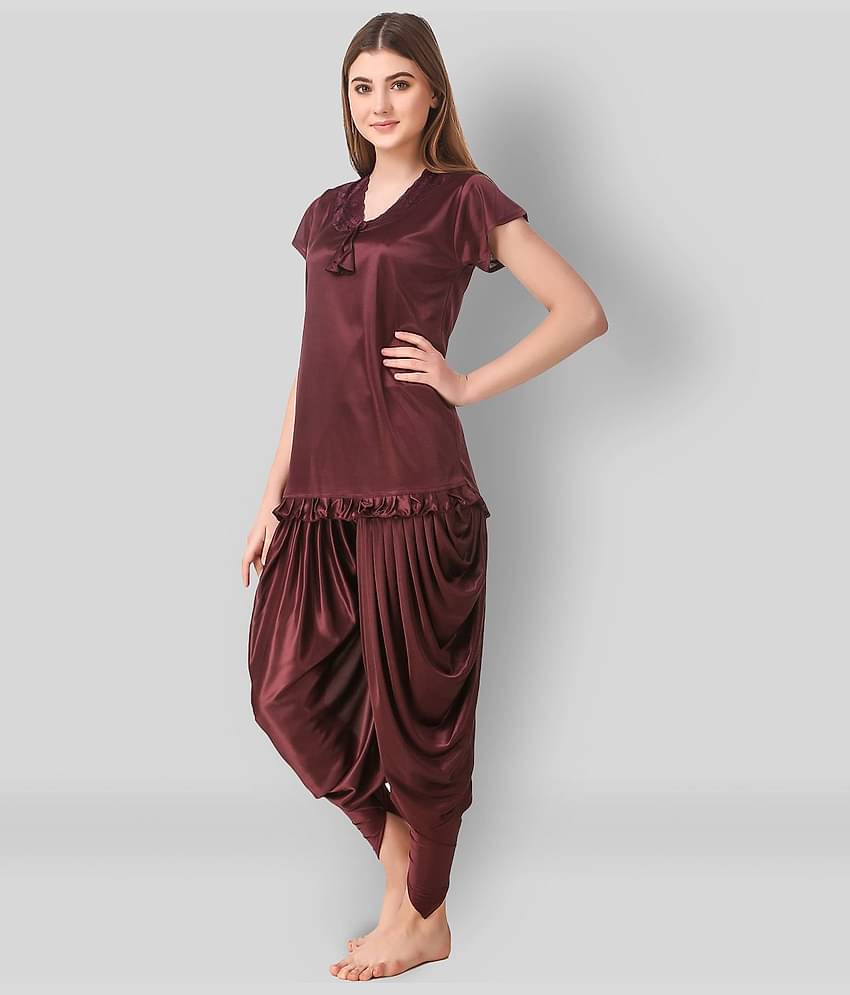 Reposey - Brown Satin Women's Nightwear Nightsuit Sets ( Pack of 2 )