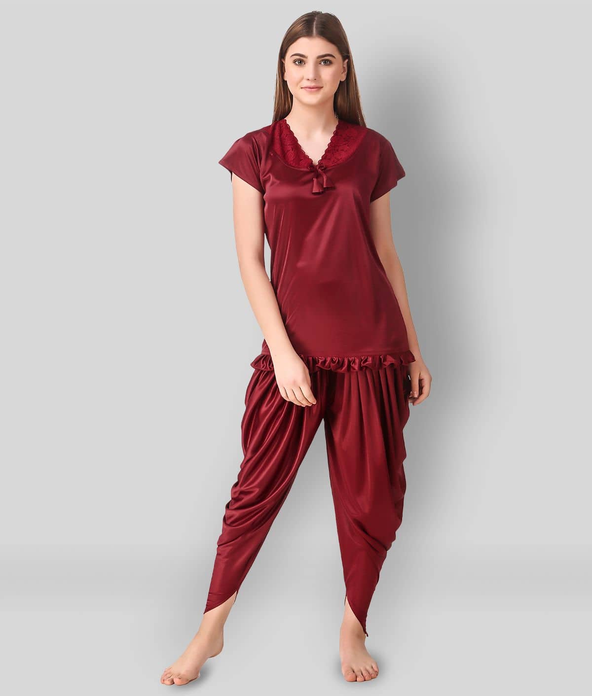 Reposey - Maroon Satin Women's Nightwear Nightsuit Sets ( Pack of 2 ) - Nightwear & Loungewear | Buy online on ZillyBuy