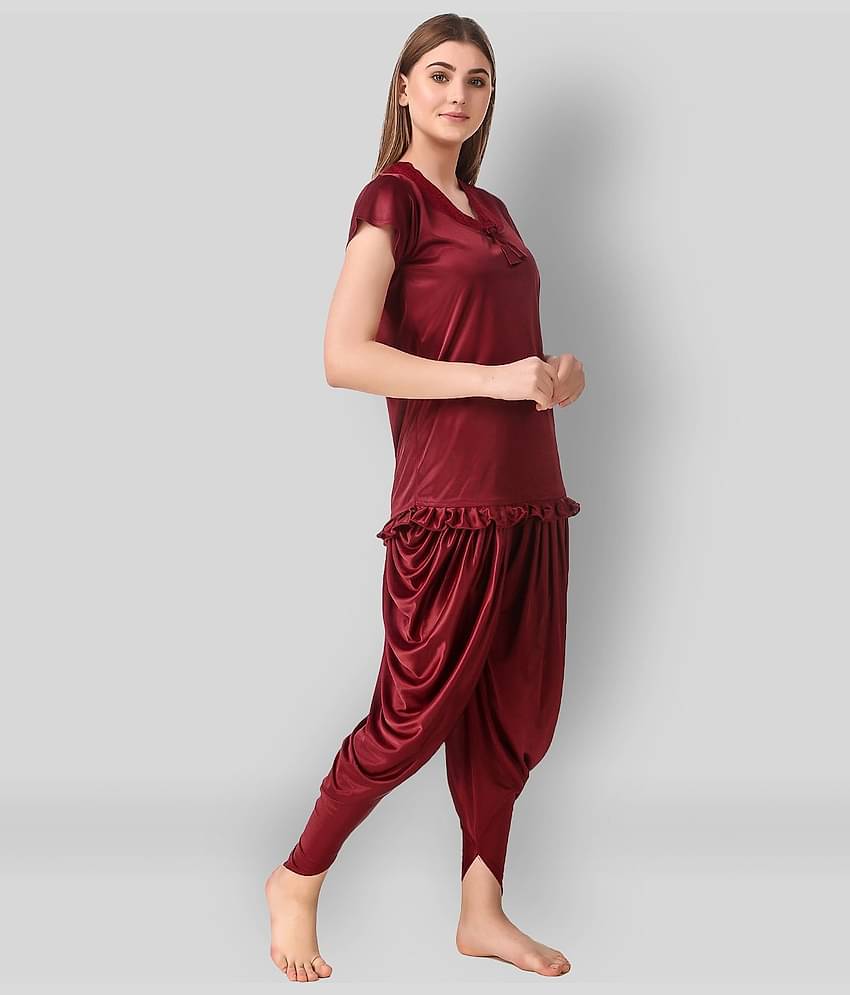 Reposey - Maroon Satin Women's Nightwear Nightsuit Sets ( Pack of 2 )