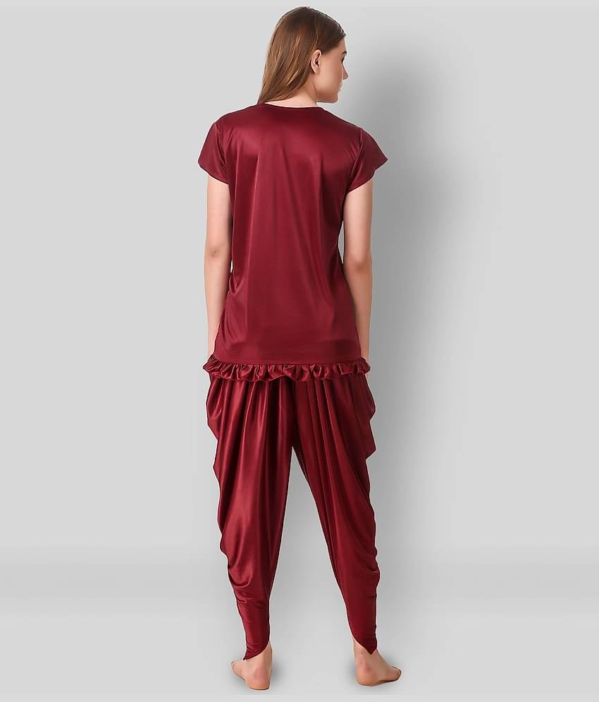 Reposey - Maroon Satin Women's Nightwear Nightsuit Sets ( Pack of 2 )