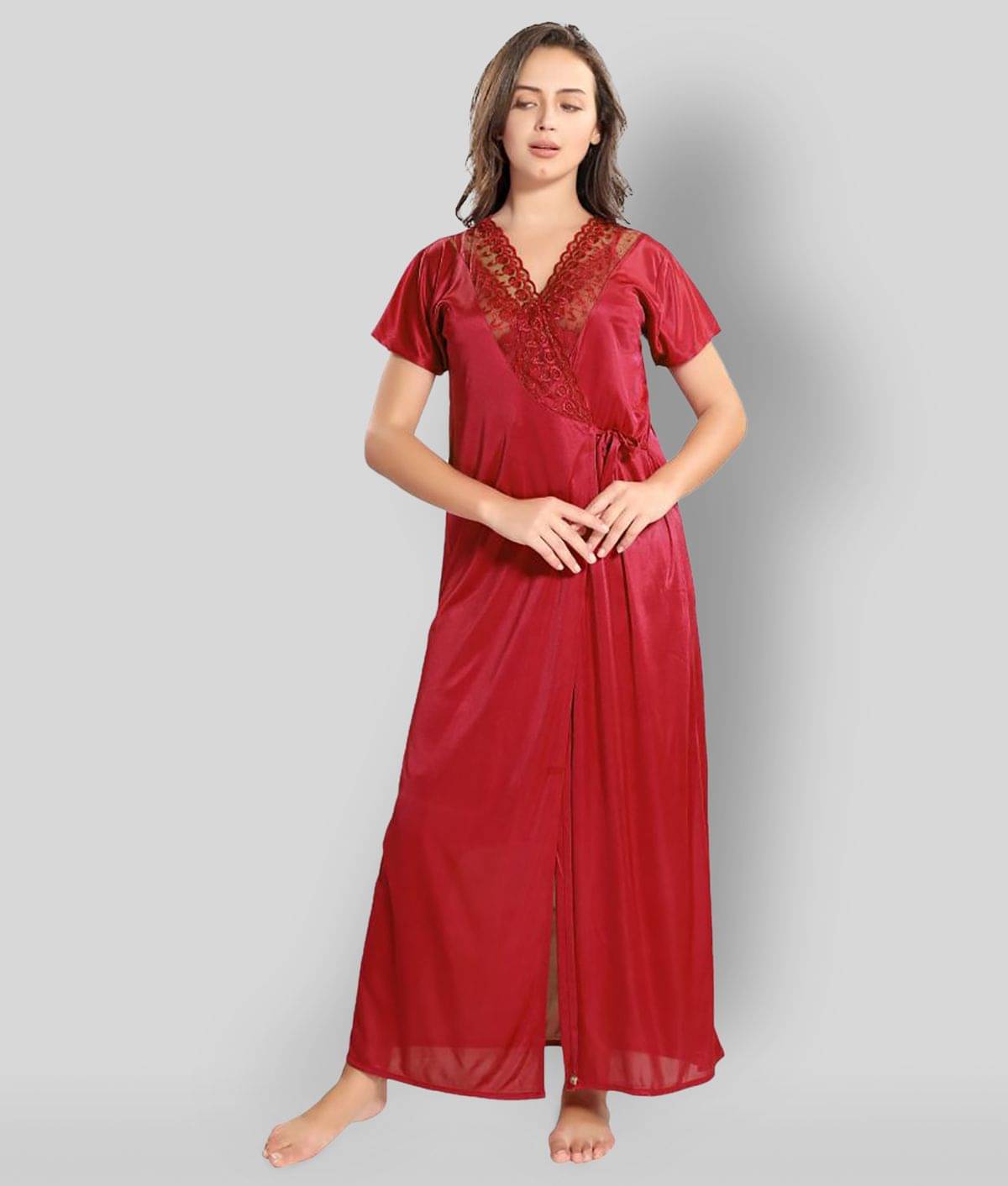     			Reposey - Maroon Satin Women's Nightwear Nighty & Night Gowns ( Pack of 2 )