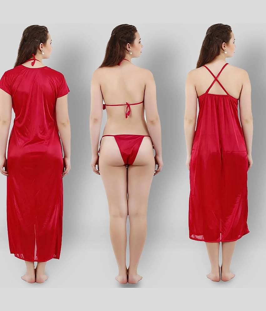 Reposey - Maroon Satin Women's Nightwear Nightsuit Sets ( Pack of 4 )