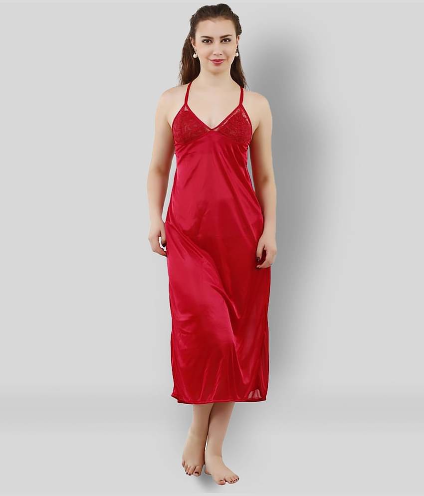 Reposey - Maroon Satin Women's Nightwear Nightsuit Sets ( Pack of 4 )