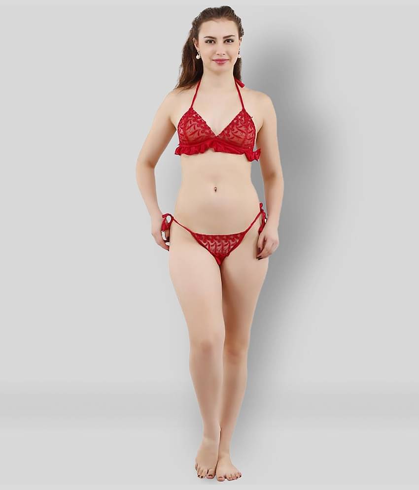 Reposey - Maroon Satin Women's Nightwear Nightsuit Sets ( Pack of 4 )