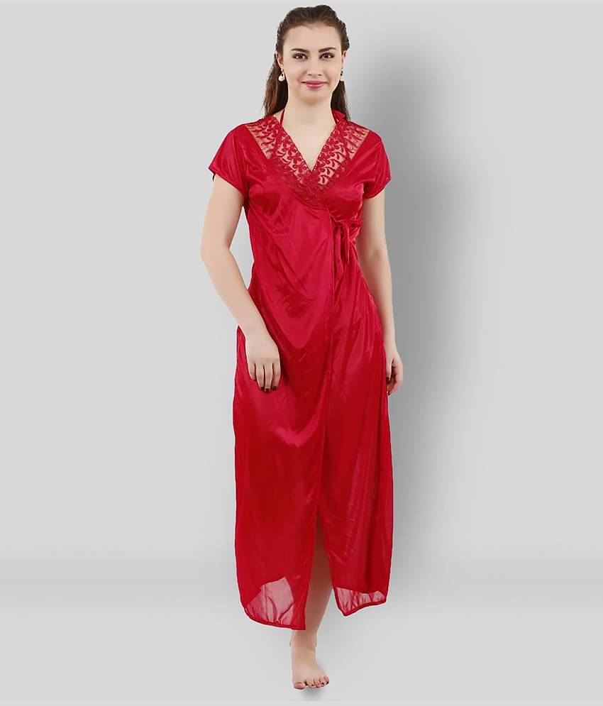 Reposey - Maroon Satin Women's Nightwear Nightsuit Sets ( Pack of 4 )