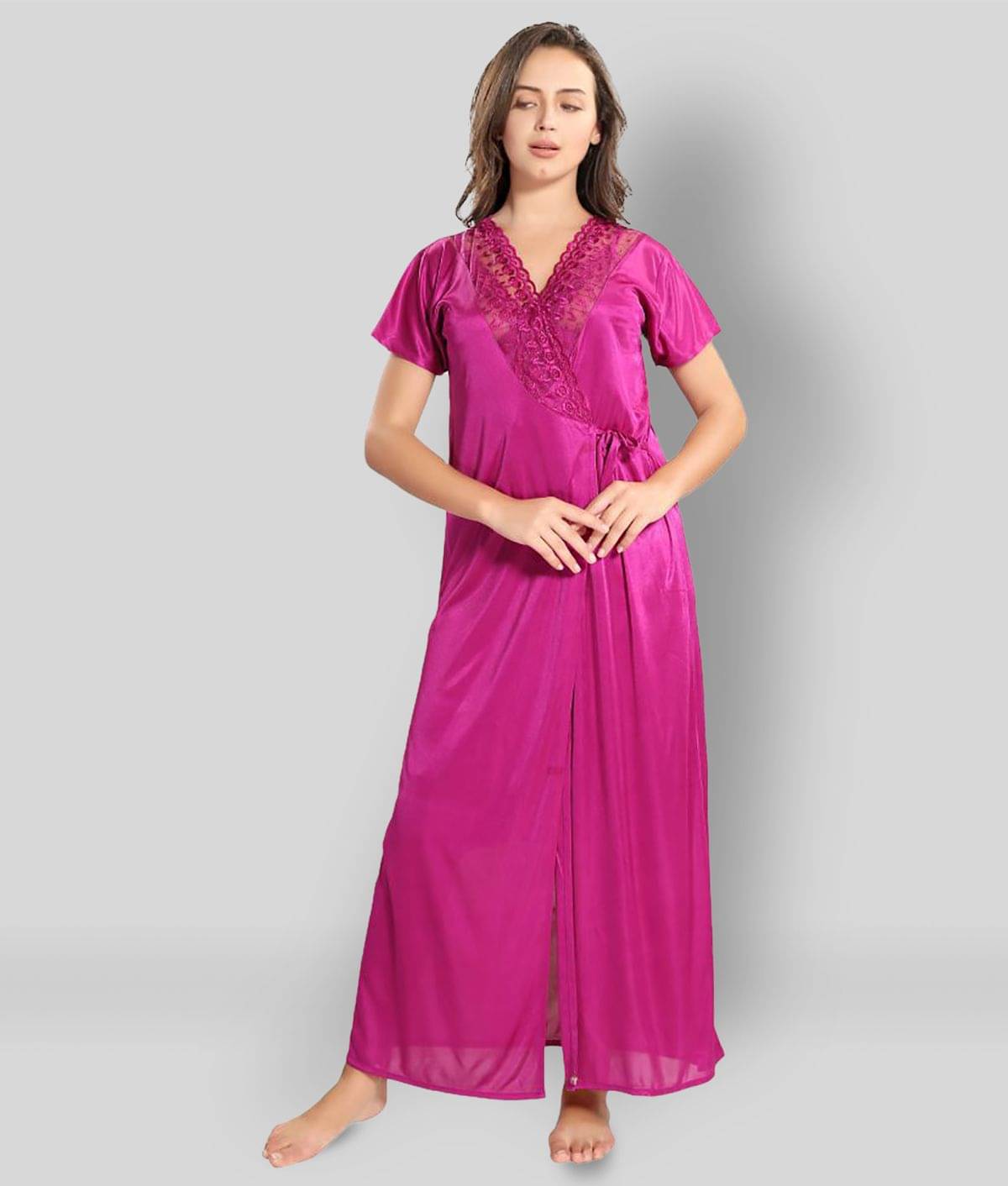     			Reposey - Pink Satin Women's Nightwear Nighty & Night Gowns ( Pack of 2 )