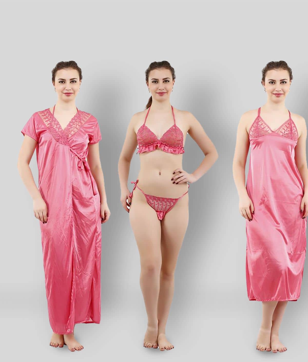 Reposey - Pink Satin Women's Nightwear Nighty & Night Gowns ( Pack of 4 ) - Nightwear & Loungewear | Buy online on ZillyBuy