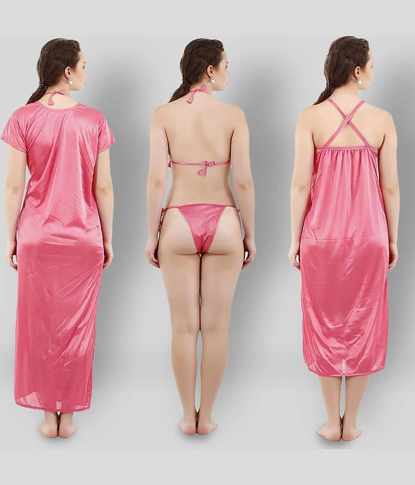 Reposey - Pink Satin Women's Nightwear Nighty & Night Gowns ( Pack of 4 )