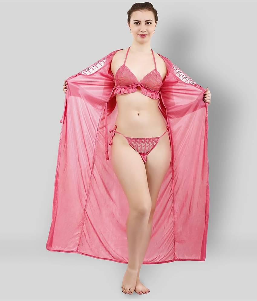 Reposey - Pink Satin Women's Nightwear Nighty & Night Gowns ( Pack of 4 )