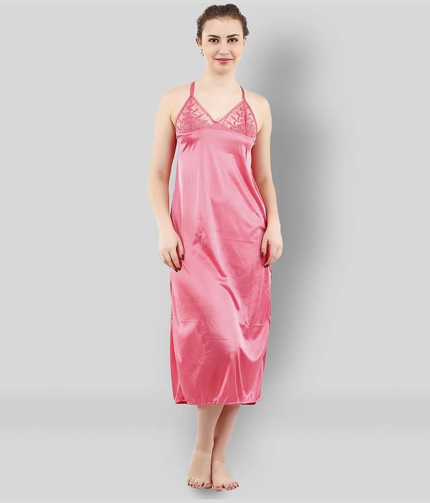 Reposey - Pink Satin Women's Nightwear Nighty & Night Gowns ( Pack of 4 )