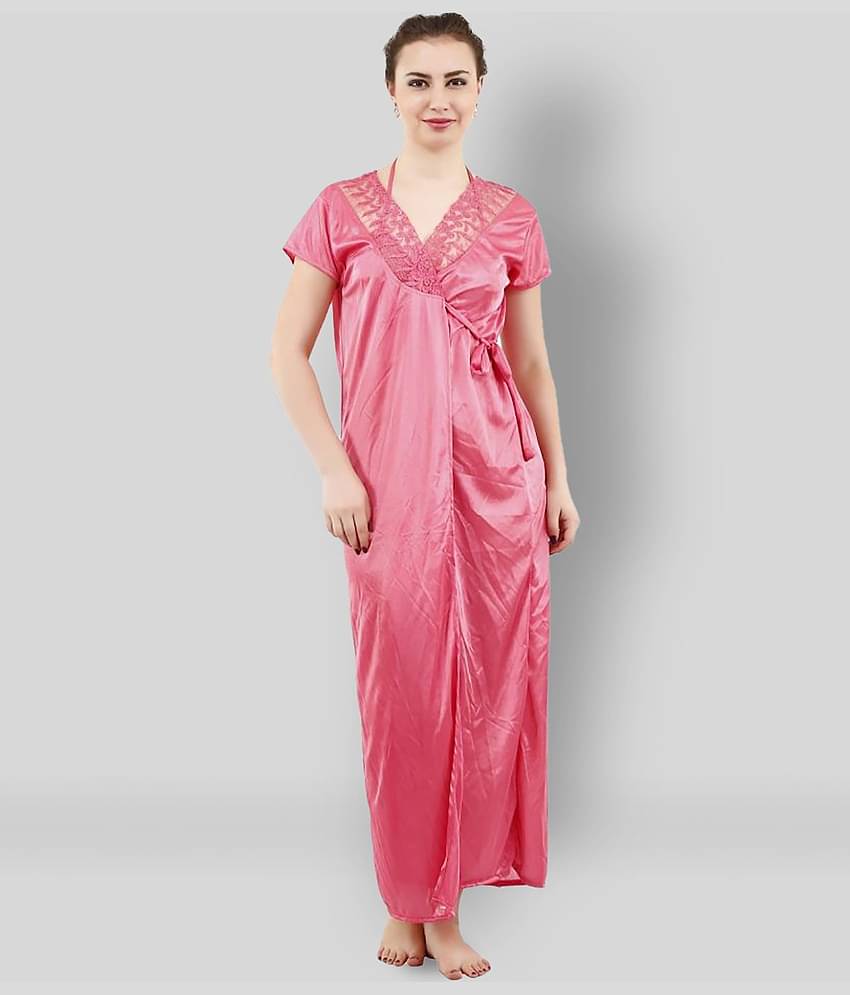 Reposey - Pink Satin Women's Nightwear Nighty & Night Gowns ( Pack of 4 )