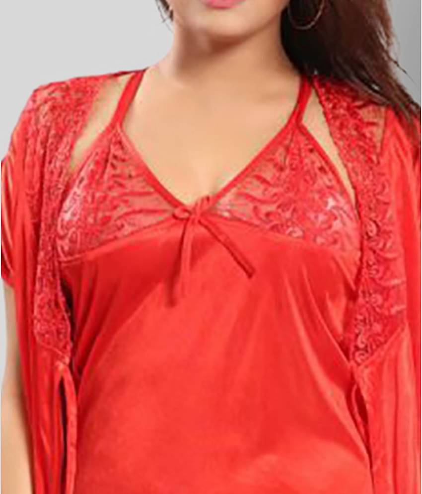 Reposey - Red Satin Women's Nightwear Nighty & Night Gowns ( Pack of 4 )