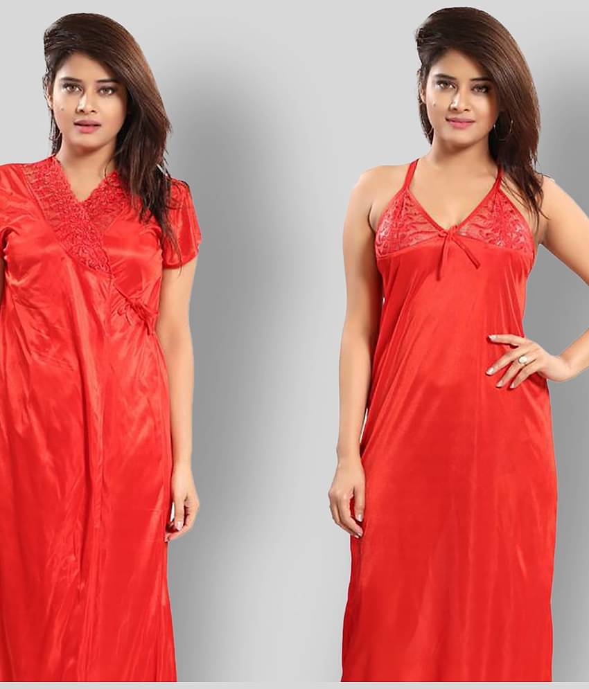 Reposey - Red Satin Women's Nightwear Nighty & Night Gowns ( Pack of 4 )