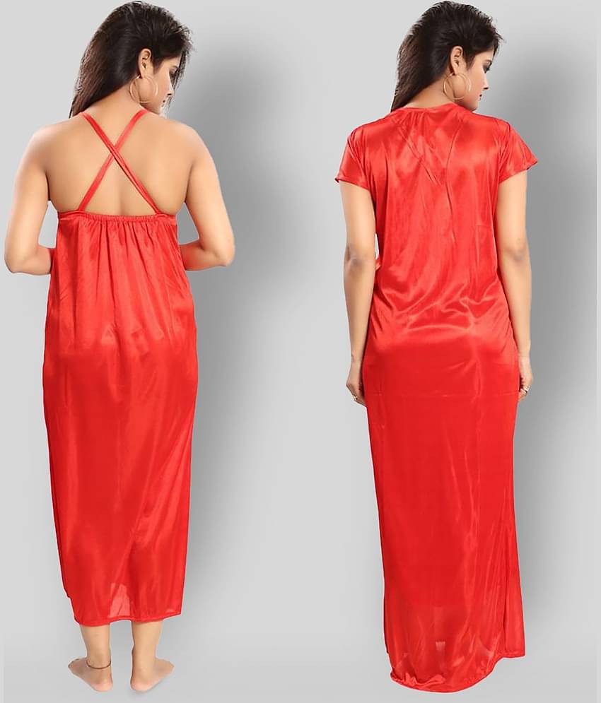 Reposey - Red Satin Women's Nightwear Nighty & Night Gowns ( Pack of 4 )