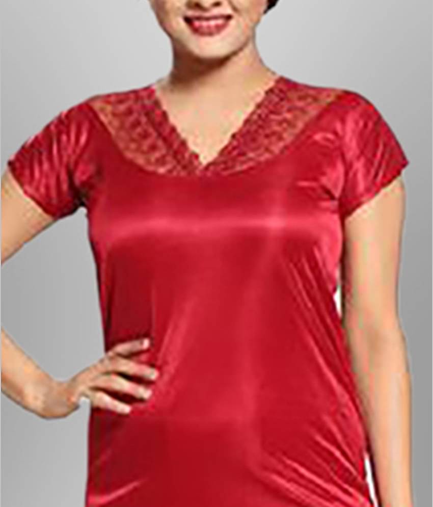 Reposey - Red Satin Women's Nightwear Nighty & Night Gowns ( Pack of 6 )